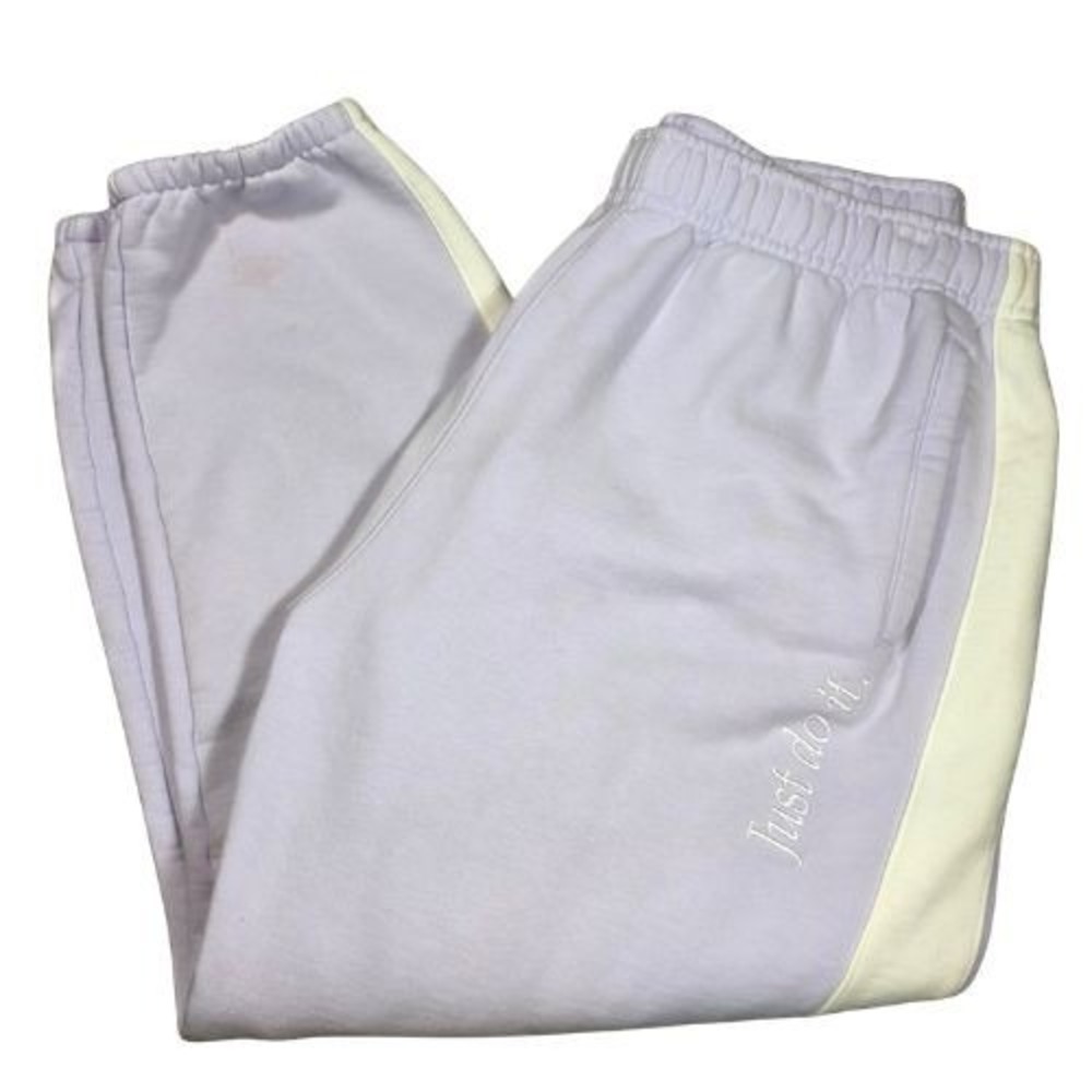Nike Mens XL Lavender Purple Cream Side Stripe Just Do It Fleece Joggers